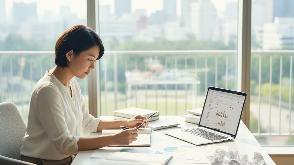 ブログの内容を考えている女性